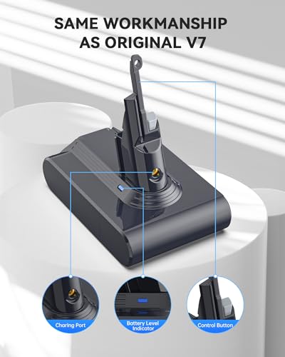 Morpilot 8000mAh V7 Akku, Ersatzakku für Dyson V7 SV11 Animal Motorhead Pro Trigger Fluffy Matress Car+Boat Staubsauger mit 3 Filtern