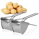 com-four® 2x Kartoffelpresse aus rostfreiem Edelstahl, spülmaschinengeeignet - Spätzlepresse - Spaghettieispresse - Kartoffelstampfer