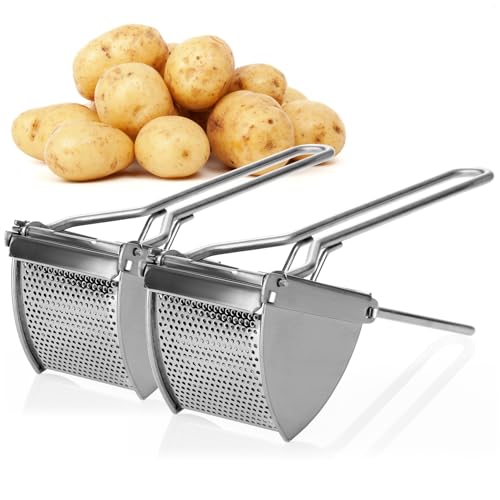 com-four® 2x Kartoffelpresse aus rostfreiem Edelstahl, spülmaschinengeeignet - Spätzlepresse - Spaghettieispresse - Kartoffelstampfer