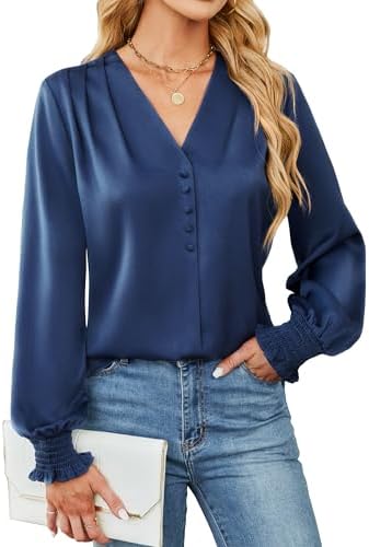 BMJL Women's Blouses Dressy Casual Satin Silk Long Sleeve Shirts Business Casual Tops