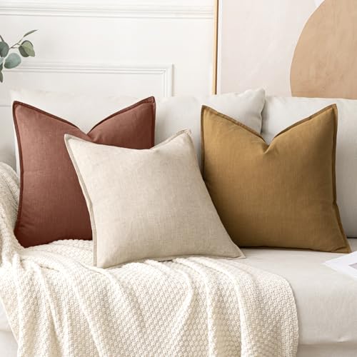 Image of MIULEE Decorative Linen Pillow Covers 20x20 Inch Autumn Glaze Boho Farmhouse Neutral Couch Throw Pillows for Bed Pack of 2 Accent Modern Pillowcase Sofa Livingroom Home Decor
