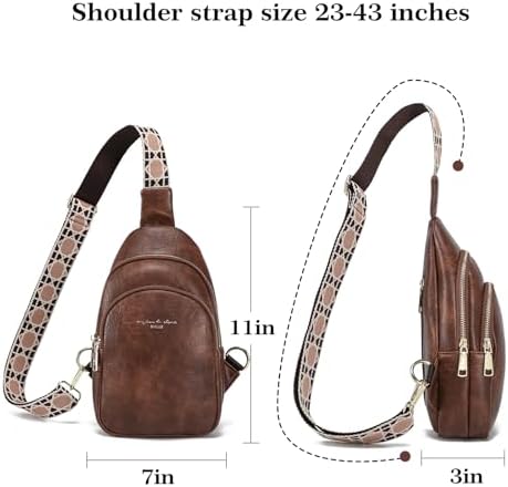 INICAT Crossbody Sling Bags Travel Cross Body Purses Faux Leather Fanny Packs Chest Bag for Women(Brown)