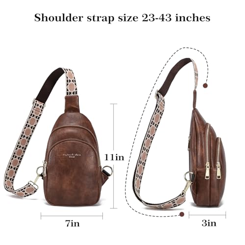 INICAT Crossbody Sling Bags Travel Cross Body Purses Faux Leather Fanny Packs Chest Bag for Women(Brown)