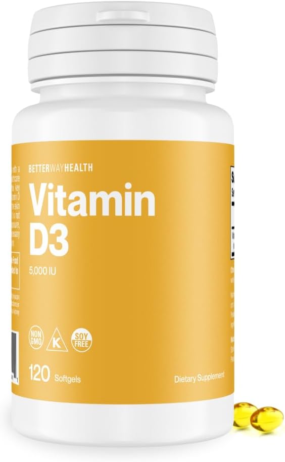 Vitamin D3 5000 IU – High Potency Softgel Vitamin D Supplement for Immune & Bone Health – Non-GMO, Dairy-Free, 120 Softgels