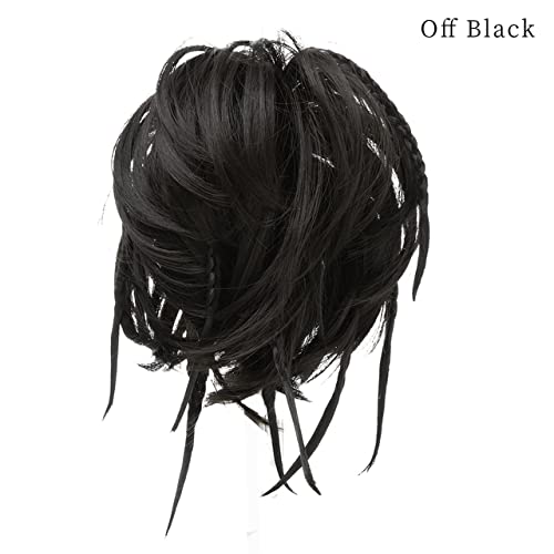 Synthetic Messy Hair Bun Tousled Wavy Elastic Braided Chignon Hairpiece Hair Rubber Scrunchie Extensions Instant Ponytail Updo For Women (Braid Bun, Black) #TOP2