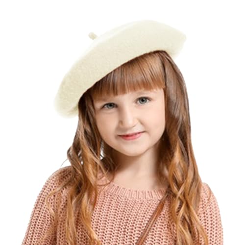 Winmany Meninas pequeno boina chapéu crianças cor sólida francês Beret Cap outono inverno lã artista chapéu, Bege, Talla única