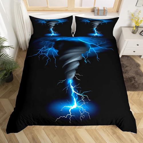 Erosebridal Tornado Comforter Cover Lightning Bedding Set Dark Cloud Natural Disaster Duvet Cover Horror Theme Quilt Cover, Print Room Decorative 3 Pcs Full Size for Kid Boy Men, Black