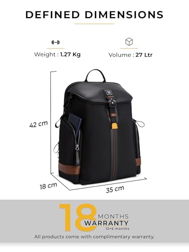 Image of EUME Zorain Premium Laptop Backpack for Men & Women | 15.6 Inch Laptop Sleeve | 27L Water Resistant Nylon & Microfiber Vegan Leather | Lightweight & Multipurpose | For Office Work & Travel