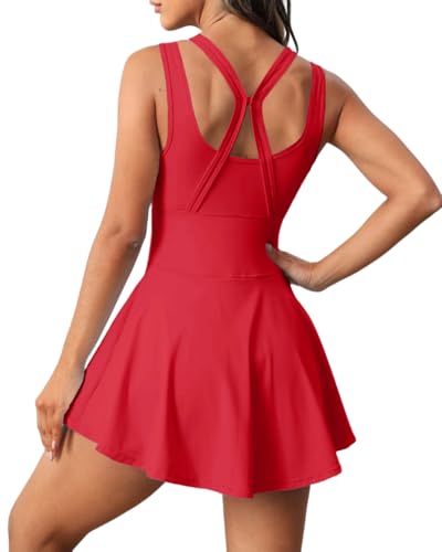 Image of Womens Sleeveless 2-in-1 Athletic Tennis Golf Dress Underneath Workout Active Dresses with Built-in Shorts
