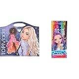 Depesche 11711 TOPModel Create your Glamour Special- Malbuch mit 52 Seiten zum Designen glamouröser Outfits & 1595 TOPModel - Radierbare Buntstifte, 10 Stifte in 10 leuchtenden Farben mit Radiertopper