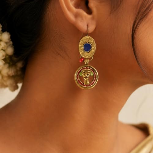 Image of Royal Queen & Empress Handcrafted Tribal Dhokra Earrings Collection for Women - Wooden, Fabric & Round Statement Ethnic Designs in Multiple Colours