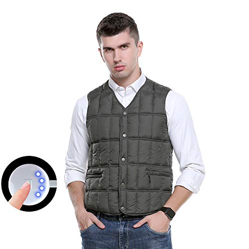 SHENGY Gilet Électrique Thermostat Intelligent De Sécurité USB D'âge Moyen Et Vieux Trois Modes De Chauffage Vêtements De Chauffage Haut De Gamme pour Hommes,DarkGreen,4XL
