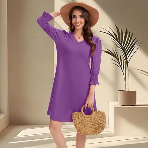 Elegant Women's V-Neck Midi Purple Dress with Flowing Fluffy Sleeves Ruffled Cuffs and Pockets,Large by AayDon - Used condition - Image 3