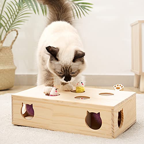 Mewoofun Cat Toys Interactive Whack-A-Mole Solid Wood Toys For Indoor Cats Kitten Catch Mice Game #TOP7