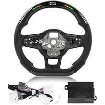 Brilluxa Steering Wheel, Carbon Fiber Flat Bottom Racing Wheel Sport Steering Wheel with LED Shift Lights, Perforated Leather Grip, Compatible with Volkswagen Golf R MK7 MK7.5 2013-2020
