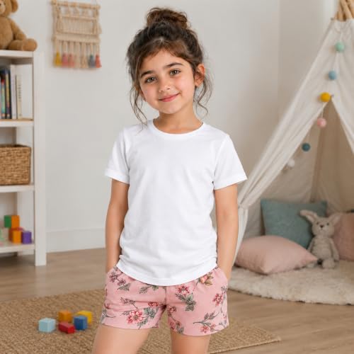 Image of Kids Round Neck Girls Tshirt | Short Sleeves | Natural Organic 100% Cotton Soft Comfortable Fabric | Plain Color Original Branded Half Sleeve | School t-Shirt for Girl Kid | Sleepwear Everyday Casual