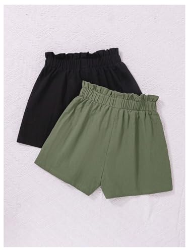 RoseSeek Pacote com 2 shorts femininos de cintura alta elástica casual perna reta shorts de verão co