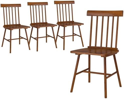 HOMCOM Windsor Dining Chairs Set of 4, Farmhouse Wooden Kitchen Chairs with Rubber Wood Frame and Spindle Backrest for Dining Room, Living Room, Light Brown