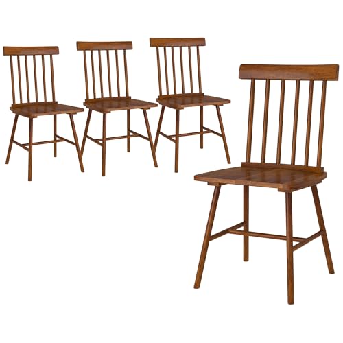 HOMCOM Windsor Dining Chairs Set of 4, Farmhouse Wooden Kitchen Chairs with Rubber Wood Frame and Spindle Backrest for Dining & Living Room, Light Brown