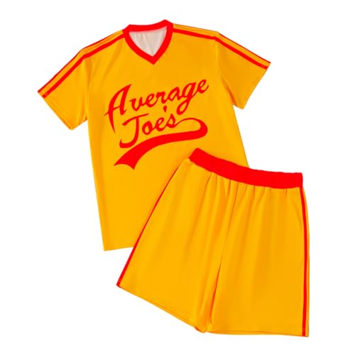 RocailleCos Dodgeball Average Joes Cosplay Costume Adult Yellow Jersey Shirt Shorts Suit Sportwear Outfits for Men (yellow XXL)