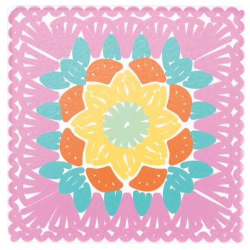 Villa d’Este Home Tivoli Set mit 6 dekorativen Keramikfliesen, Korkboden, 11 x 11 cm, Häkelmuster