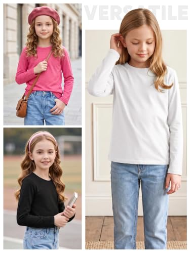Image of Cooraby 5 Pack Girls Long Sleeve Tees Girls' Soft T-Shirts Kids Basic Crewneck T-Shirts Top for Teen Youth Girls, 2T-16Y