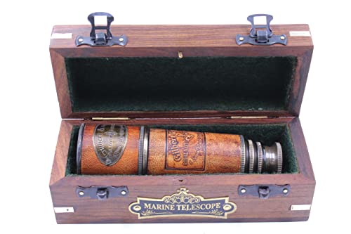 Handcrafted Telescope | With Box | Functional Vintage Replica Brass Nautical Antique Telescope | Brass Nautical Spyglass & Collectible Decor 15 Inches #TOP5