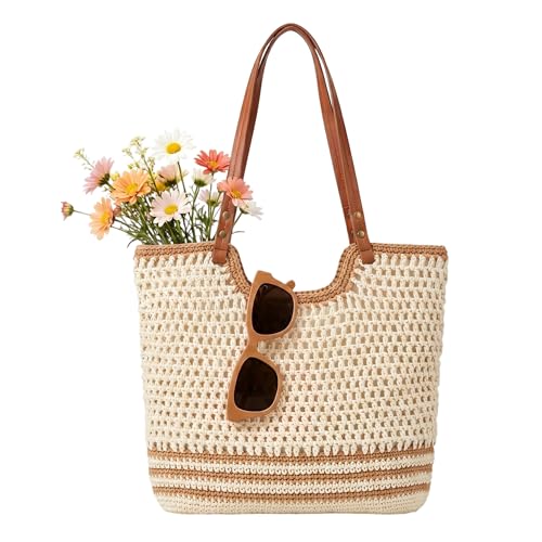 Bolso de playa tejido con cremallera para mujer