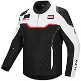 ILM Motorcycle Mesh Jacket with CE Armor and Detachable Waterproof Liner Dual Sport All Season Riding for Men Model JRC2-M White, L
