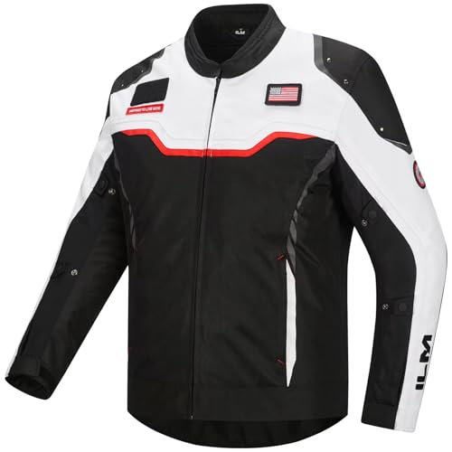 ILM Motorcycle Mesh Jacket with CE Armor and Detachable Waterproof Liner Dual Sport All Season Riding for Men Model JRC2-M White, L