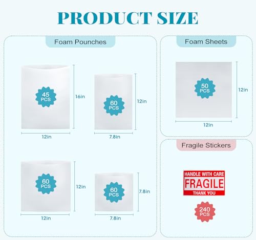 515Pcs Dish Packing Supplies for Moving, 275 Cushion Foam Pouches & Sheets 4 Sizes (7.8"x7.8", 12"x7.8", 12"x12", 16"x12") with 240 Fragile Stickers Plate Packing Sleeves for Moving, Shipping, Storage by LuckyGuard - Image 2