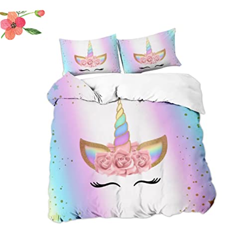 Housse de couette licorne avec 2 taies parure de lit polyester résistant et doux - 5