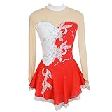 zdxrz abito da pattinaggio artistico su ghiaccio, rosso bianco, con cuciture, body da competizione professionale con maniche lunghe e strass, da indossare per(l)