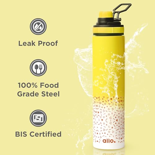Image of Allo Steel Water Bottles Stainless Steel Sipper Water Bottle For Adults, Kids 850 Ml Water Bottles For School, Office, Sports, Gym 850 Ml Water Bottle For Men And Women, Yellow White 850Ml