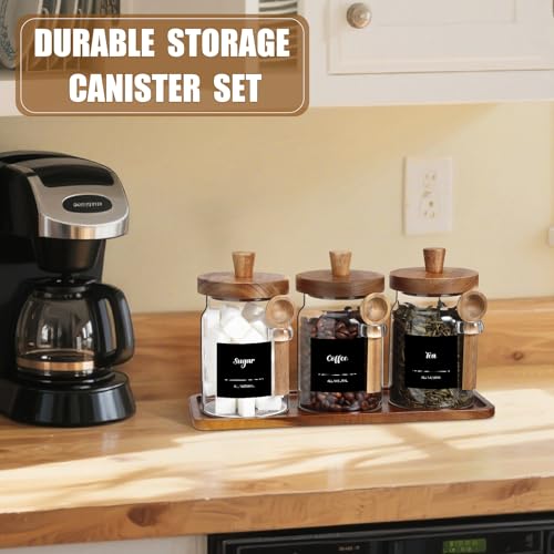 Image of Suclain 3 Pcs Glass Coffee Container Set, 20 oz, Acacia Brown