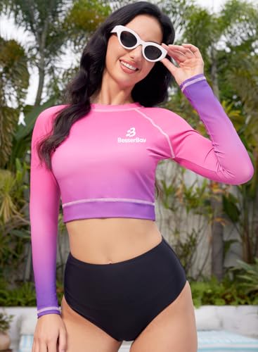 BesserBay Women's UPF 50+ Long Sleeve Rashguard Swimming Crop Top2
