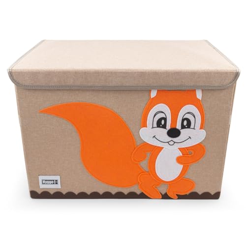 HYGGE + Animial Toy Storage Bin with Lid 20.8" x 13" x 13" Durable fabric & lightweight design. Great for storing toys, books, linens, games, clothing, baby products & more! (Squirrel)