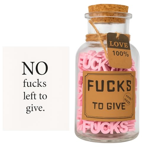 Fucks to Give Jar Gift(7oz) | Pink Fuck Wooden Letters | Funny Swear Jar Gag Gifts for Men Women Birthday Day Holiday Thanksgiving Christmas White Elephant | Stress Relief Office & Home Decor