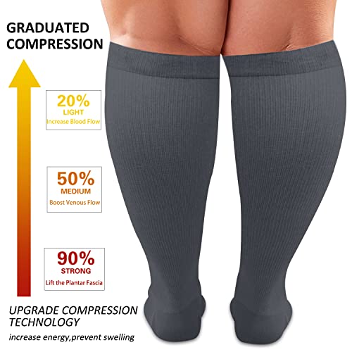 3 Pairs Plus Size Compression Socks For Women And Men Wide Calf 20-30Mmhg Extra Large Knee High Support For Circulation #TOP2