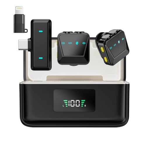 HITOZON Wireless Lavalier Mikrofon für iphone/Android Handy iPhone/PC, Kabelloses Ansteckmikrofon mit Noise Cancellation für Live-Streaming, Videoaufnahmen, Interviews, YouTube, TikTok,Vlog
