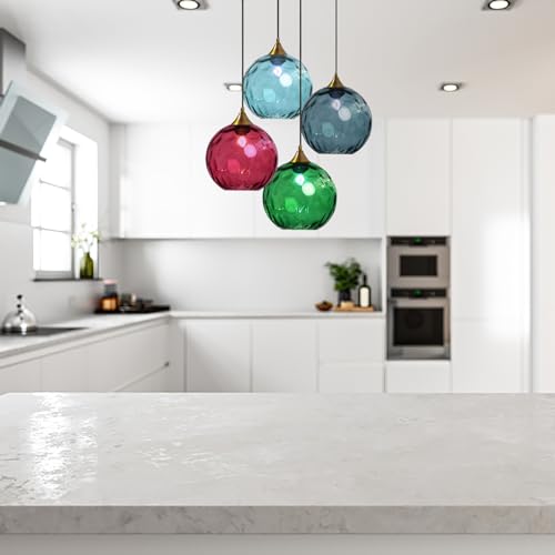 LOTREE 7.8 Inches Dark Green Glass Globe Pendant Lights Fixtures E26 Modern Farmhouse Glass Ball Pendant Lighting with Gold Brass Finish (Dark Green) by LOTREE - Image 6