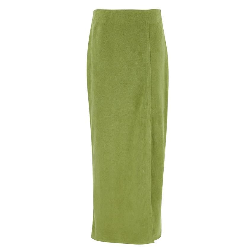 Long Skirts for Women Suede Skirts Olive Green Skirt Woman Midi Skirt Fall Aesthetic Old Money Aesthetic4