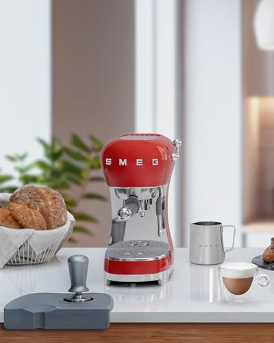 Image of Smeg Manual Espresso Machine with Steam Wand, 15 Bars of Pressure, Stainless Steel Porta Filter, Passive Cup Warmer, User Friendly Controls, and Measuring Scoop Tamper Made in Italy (Red)