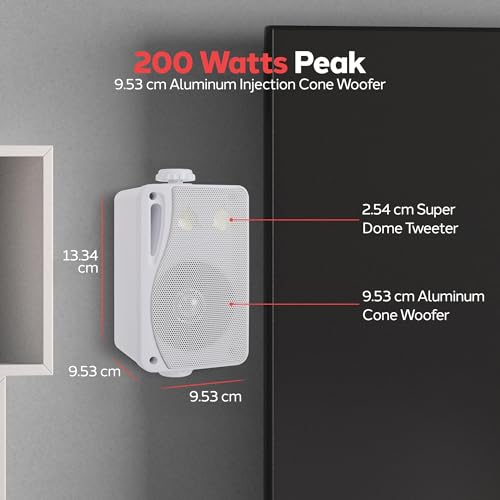 Pyle 3-Way Weatherproof Outdoor Speaker Set - 8.89cm 200W Pair of Marine Grade Mount Speakers - in a Heavy Duty ABS Enclosure Grill - Home, Boat, Poolside, Patio, Indoor Outdoor Use -PLMR24 (White) - 2