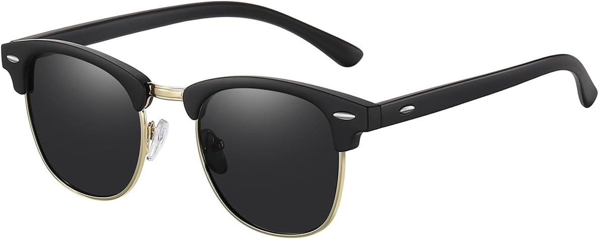 Retro Polarized Sunglasses for Men and Women Classic Semi-Rimless Frame Sun glasses UV Protection