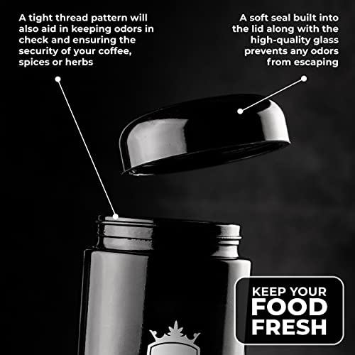 Kozo Black Glass Airtight Storage Jar, With Uv Protection. Airtight Container With Humidity Pack. Keep Your Serving Spices, Herbs Fresh For Longer Small, Stylish Half Oz Size (1 Oz - 500Ml) #TOP2