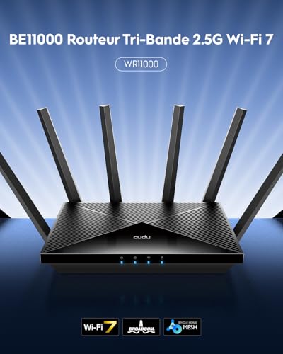 Image of Cudy Tri-Band WiFi 7 BE11000 Router, 6-Stream 10 Gbps, 4 x 2.5G Ports, Up to 11000Mbps, VPN Server and Client, Cudy APP and Mesh, 6 x High-gain Antennas, WR11000