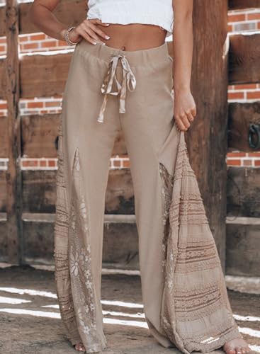 Melliflo Women's Boho Lace Patchwork Wide Leg High Waist Flowy Pants 2025 Summer Casual Loose Lounge Pants3