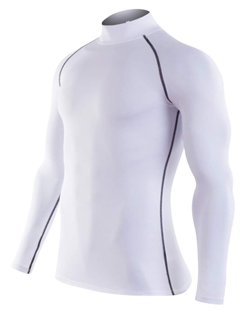 AnyuA Mens High Collar Tights Compression Breathable Tops,Quick Dry Workout Running T Shirt White 3XL