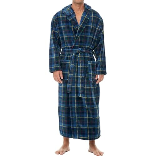 Men's Plush Fleece Hooded Robe with Pockets, Long Bathrobe